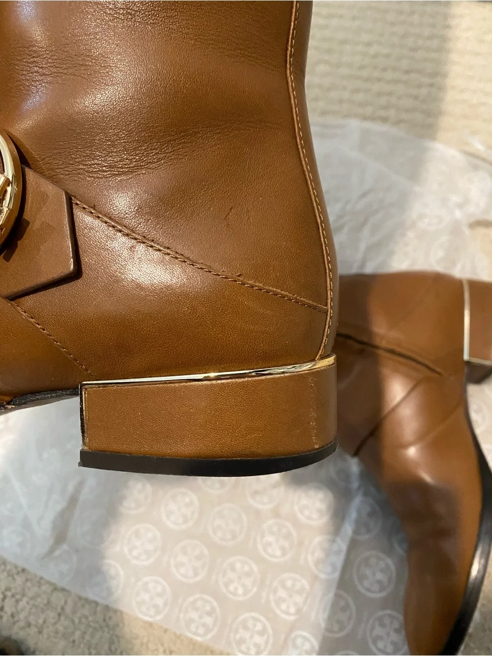 Tory Burch Cognac Leather Knee-High Riding Boots
